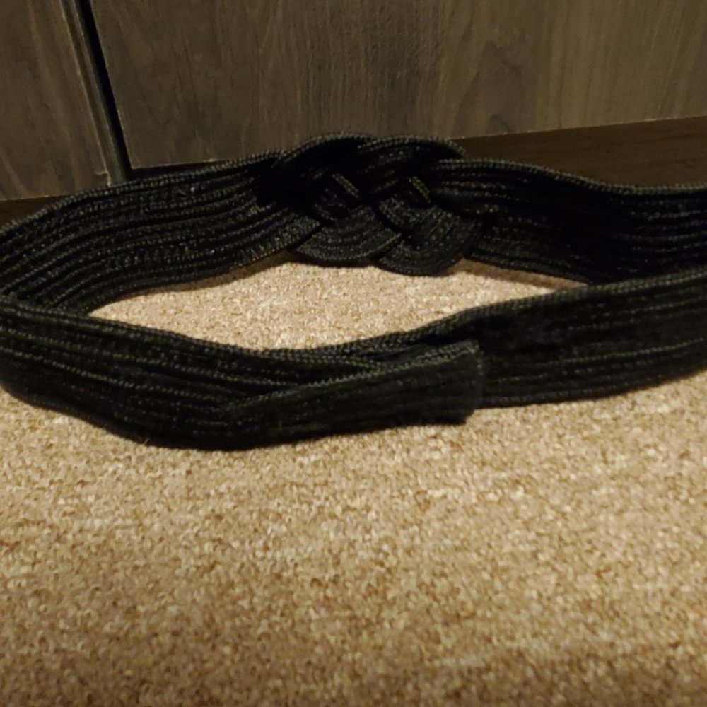 Vintage woven belt olefin black velcro 80s belt - Picture 2 of 4